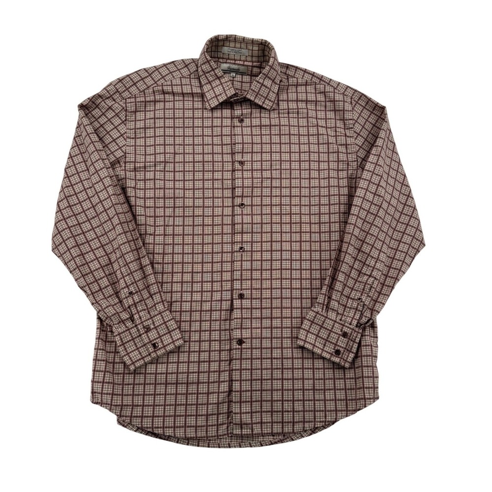 Faconnable Button Down Shirt Mens XL Burgundy Plaid Excellent Long Sleeve Cotton